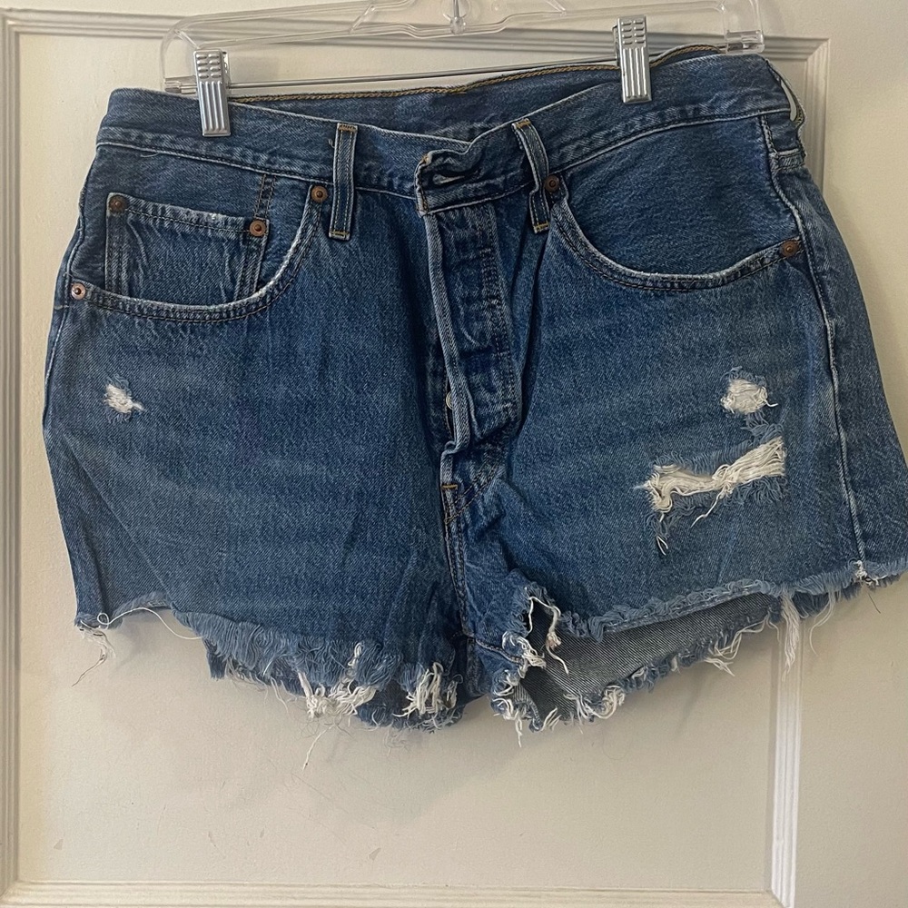 Levi Strauss & Co Jean Shorts 501 High Rise Distressed Cutoff Button Fly